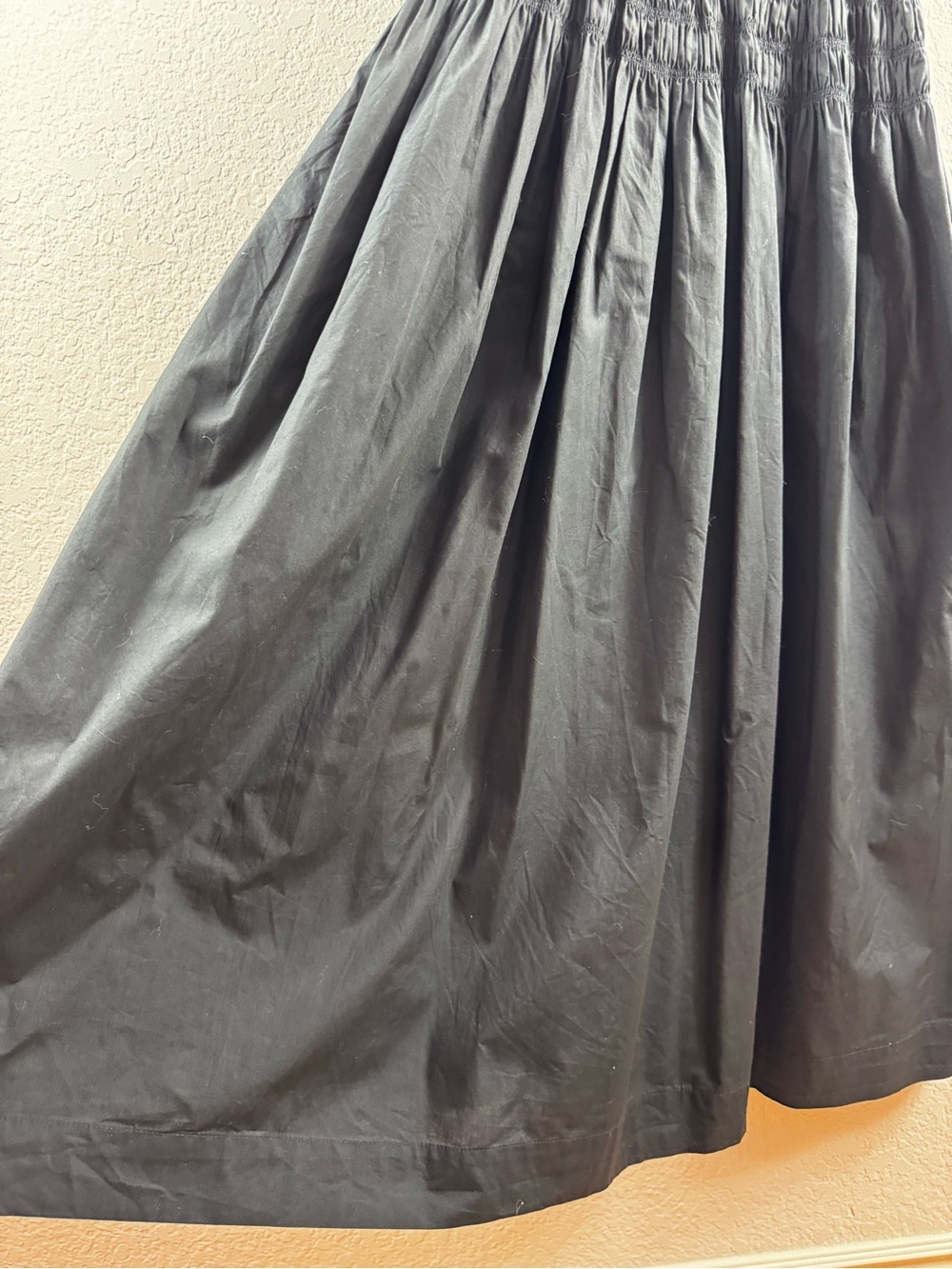 Caroline Constas Black Cotton Poplin Smocked Shirred Puff Sleeve Maxi Dress Sz S - Picture 9 of 12